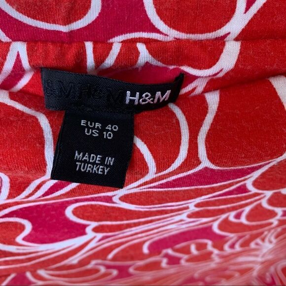 H&M Rayon two tone red/pink + white outlined flowers sz 10 + summer + casual - Picture 2 of 14